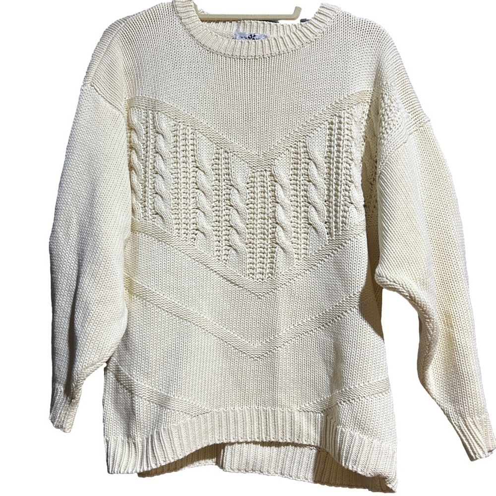 Eclectic Grampa Cozy Cream Cable Knit Sweater Size M
